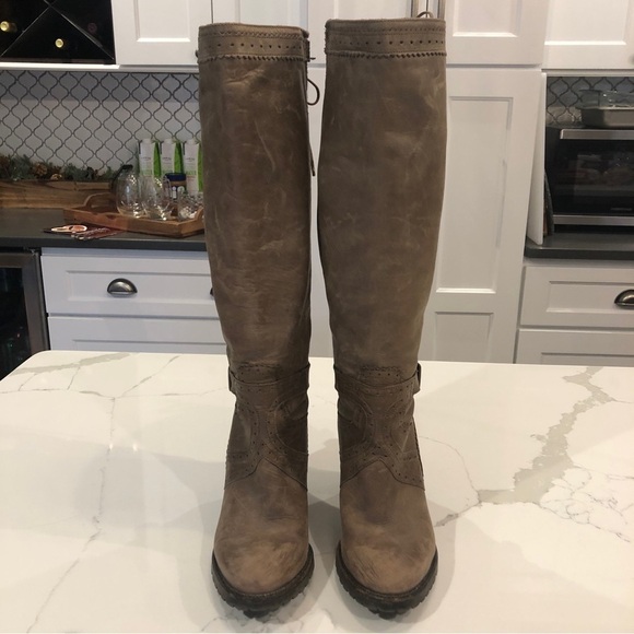 Fabianelli Womens Brown Leather Knee High Boots US Size 5.5 Italy Lace Up Retro - Picture 9 of 13